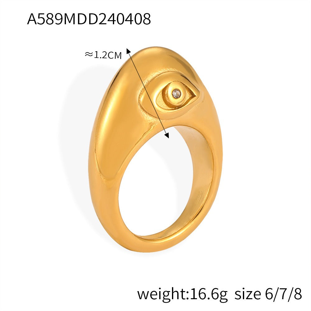 Diamond Inlaid Geometric Ring – Gold-Plated Titanium Steel Textured Women's Index Finger Jewelry