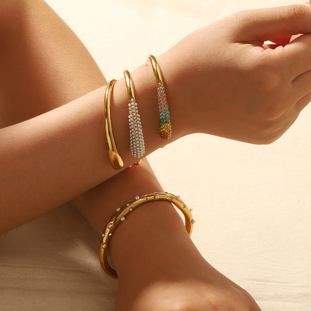 Colorful Zirconium Stainless Steel Bracelet – Luxury Full Diamond Fashion Jewelry