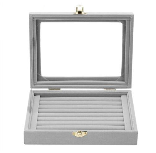 8 Booths Velvet Glass Cover Jewelry Ring Display Box – Elegant Storage for Rings