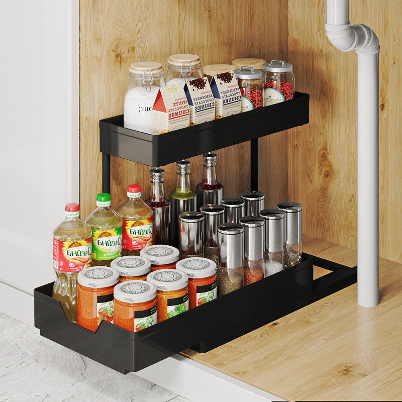 L-Shaped Kitchen Sink Storage Rack – Pull-Out Cabinet Organizer with Detachable Drawer Basket