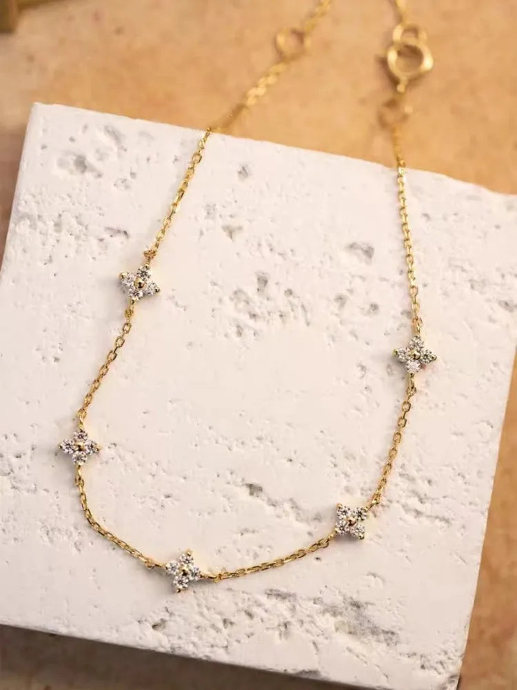 925 Sterling Silver Zircon Bracelet – Five Small Flower Gold & Silver Party Wedding Jewelry