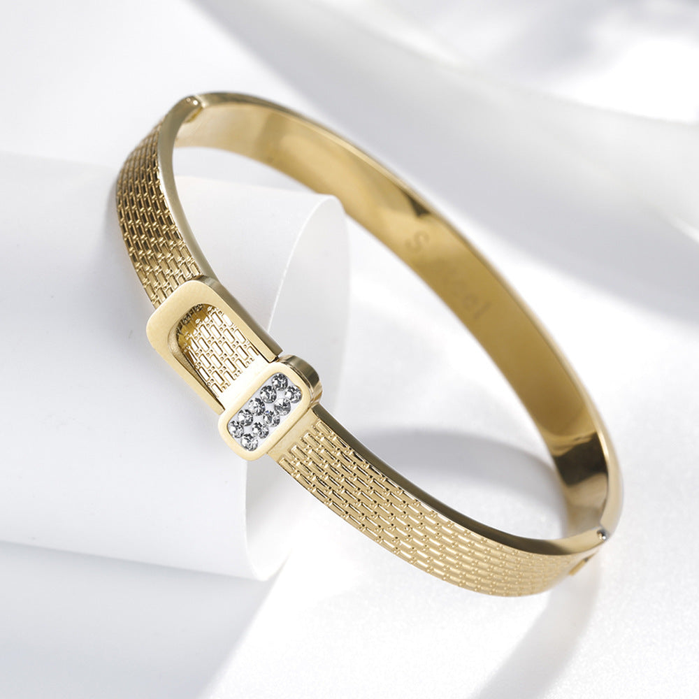 Gold Diamond Titanium Steel Bracelet – Luxury Couple Letter Engraved Jewelry Gift