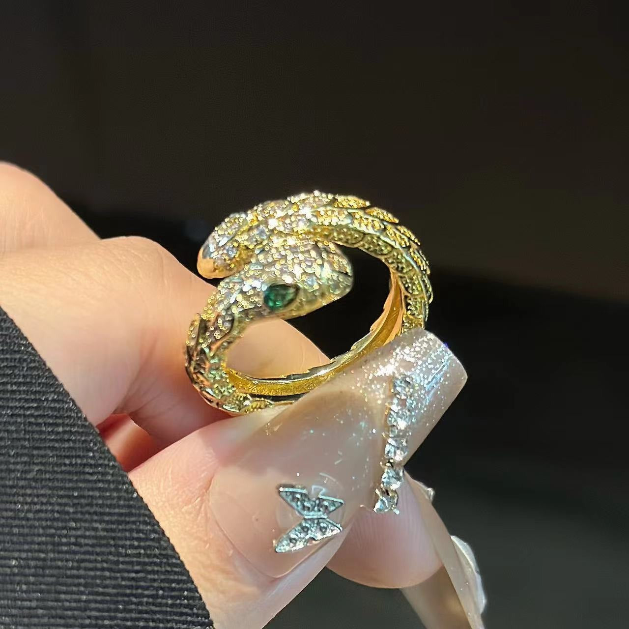 Unique Geometric Snake Ring for Women – Pure Copper Zircon Open Ring Jewelry