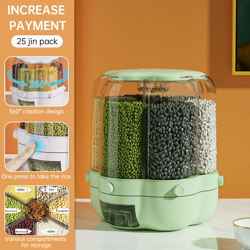 Rotatable Grain Storage Box – Divided Compartments, Insect & Moisture-Proof Household Storage