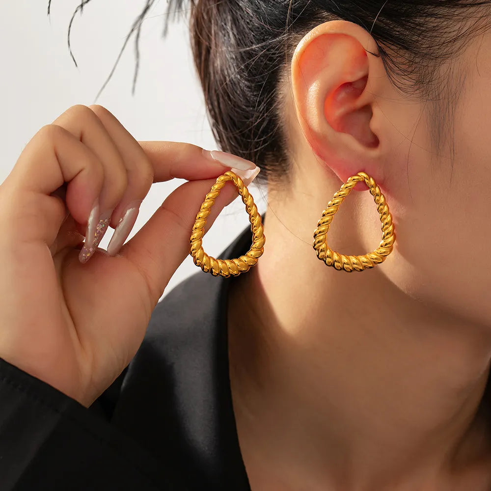18K Gold-Plated Twisted Earrings – Titanium Steel Fashion Jewelry for Women