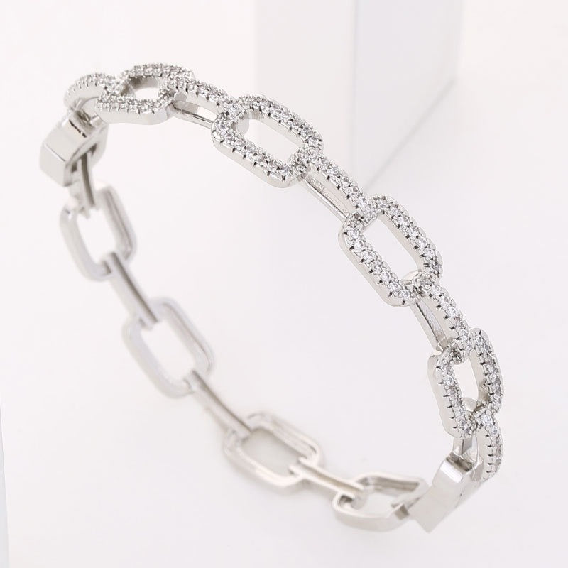 Copper Plated Platinum Zircon Chain Bracelet – Luxury Sparkling Fashion Jewelry Gift