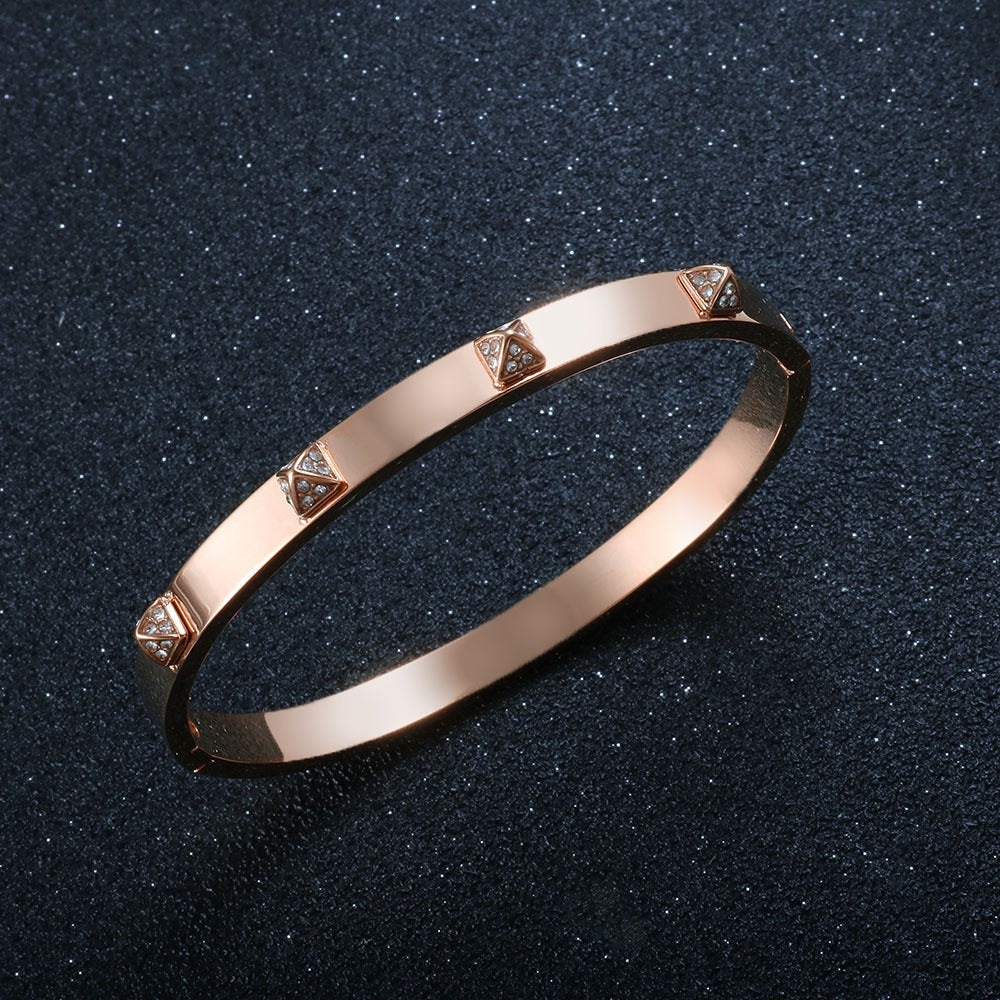 Romantic Rose Gold Bracelet – Rivet Pointed Ins Style Stainless Steel Rose Gold Bracelet for Women