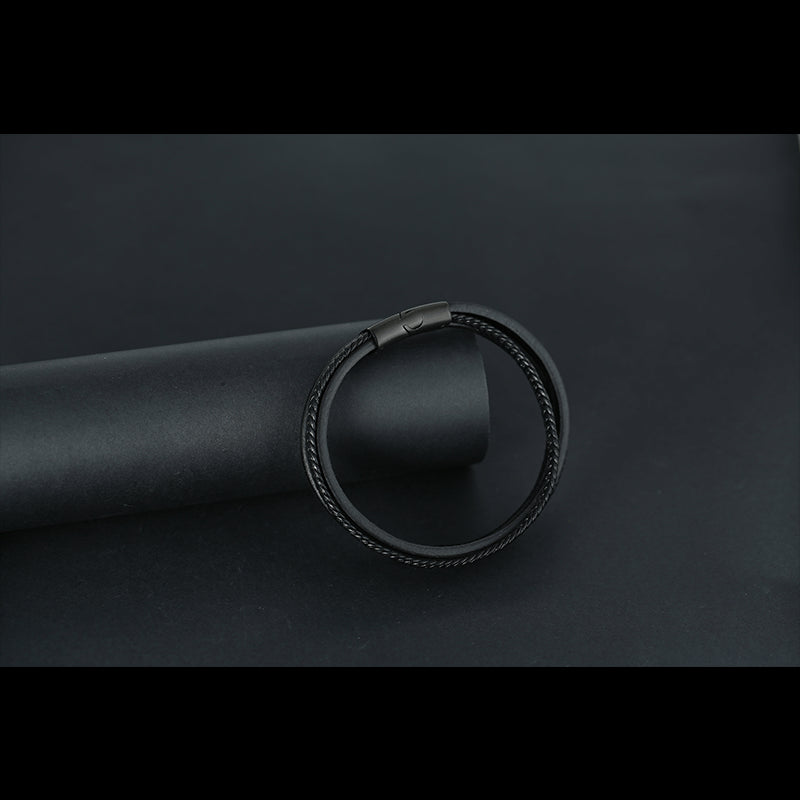 Multilayer Braided Men’s Leather Bracelet – Premium Vintage Cowhide Stainless Steel Jewelry