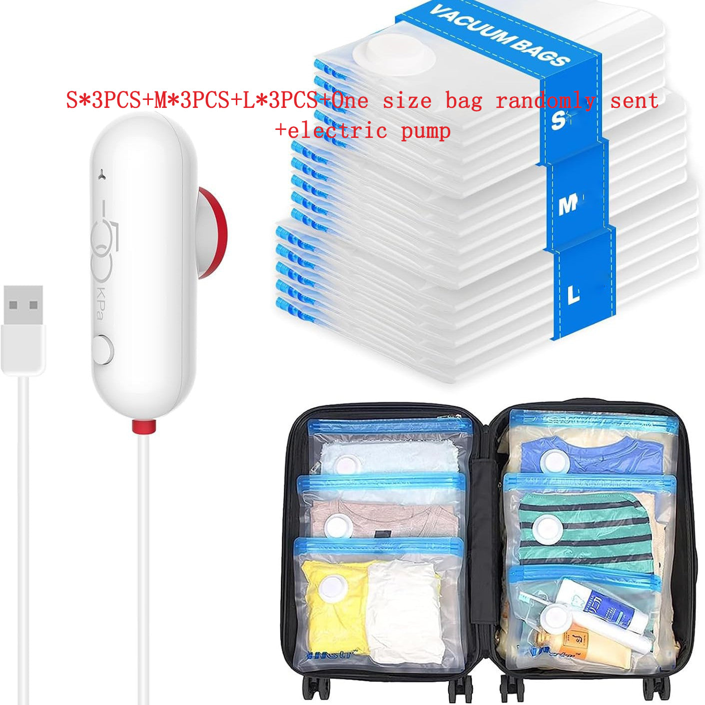 Vacuum Compression Power Pump with Lightweight Travel Bag – Portable Clothes Storage Solution