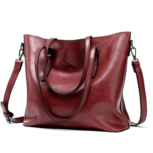 Women Leather Handbags – Large PU Tote Shoulder Bag for Ladies in Brown, Black & Red