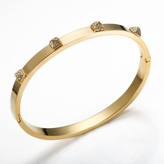 Romantic Rose Gold Bracelet – Rivet Pointed Ins Style Stainless Steel Rose Gold Bracelet for Women