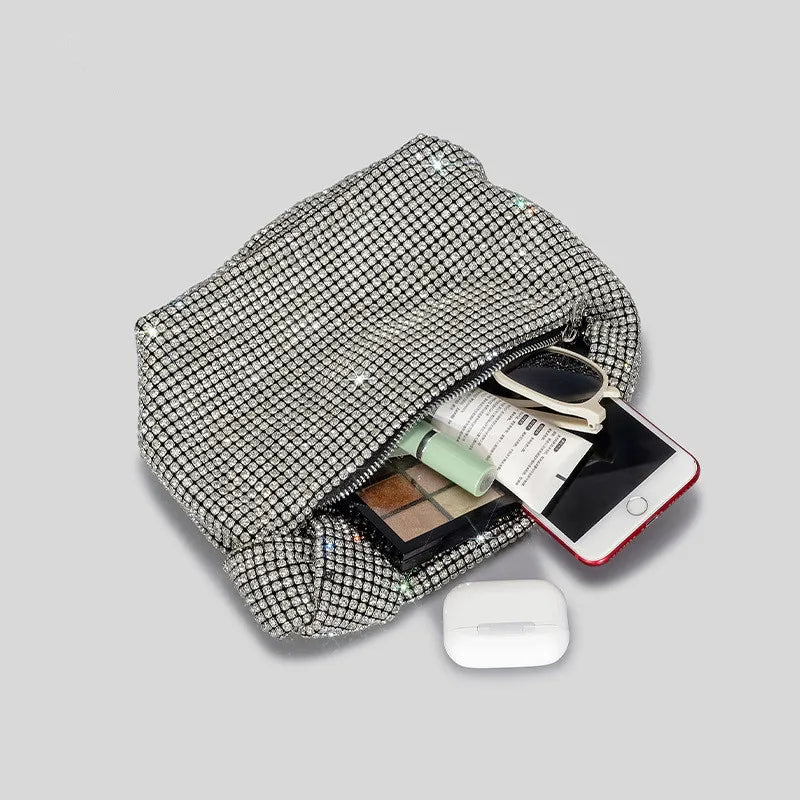 Luxury Handle Rhinestones Knot Evening Bags – Silver Crystal Top Handle Handbag for Womensigner Handbag Tote