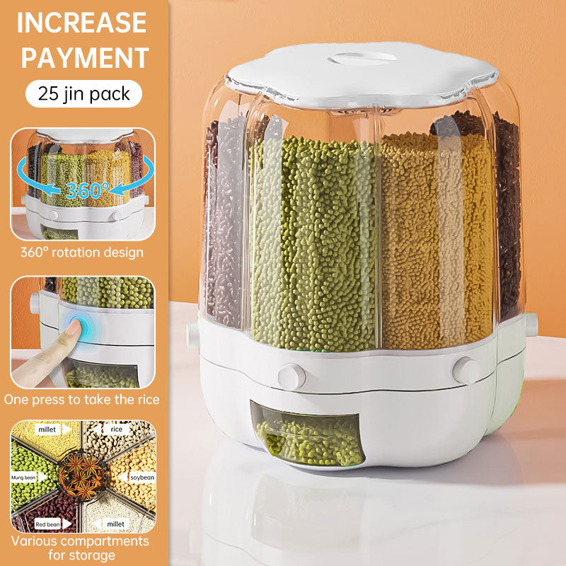 Rotatable Grain Storage Box – Divided Compartments, Insect & Moisture-Proof Household Storage
