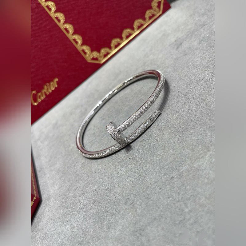 V-Gold Diamond Pavé Screw Cuff – Titanium Steel Couples Bracelet with Open-Close Clasp