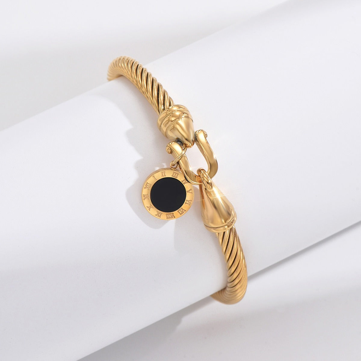 Multicolor Stainless Steel Women’s Bracelet – Roman Numeral Pendant & Fried Dough Twist Fashion Jewelry