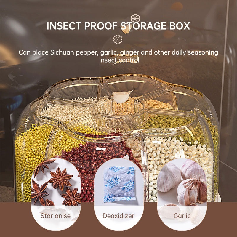 Rotatable Grain Storage Box – Divided Compartments, Insect & Moisture-Proof Household Storage