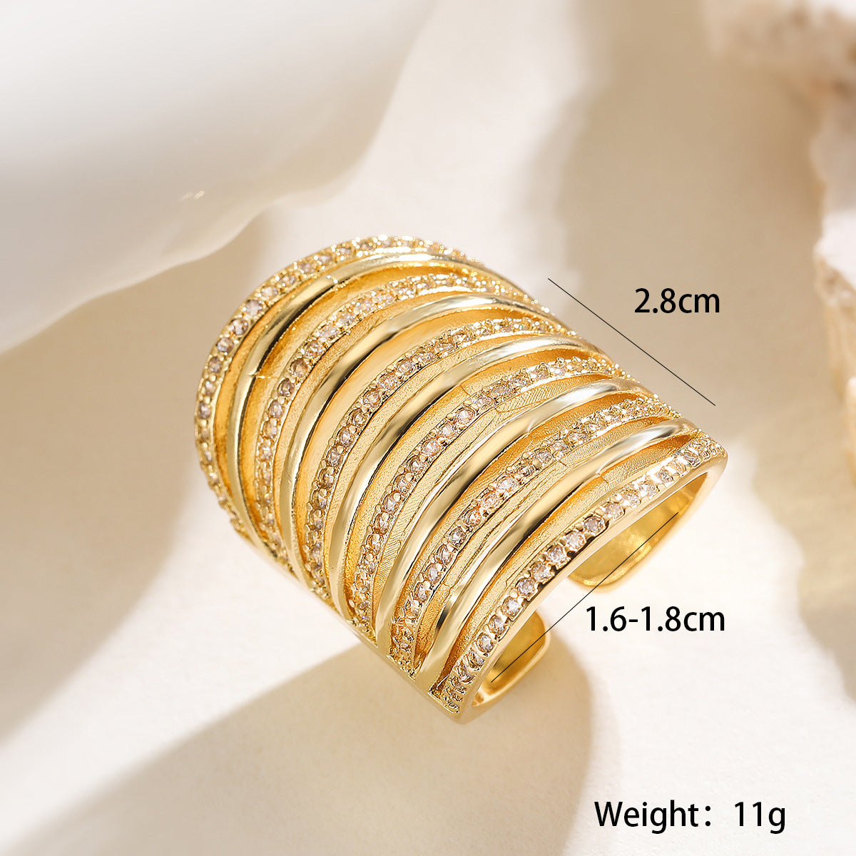 European and American Irregular Geometric Zircon Copper Ring – Luxury Exaggerated Women’s Fashion Jewelry