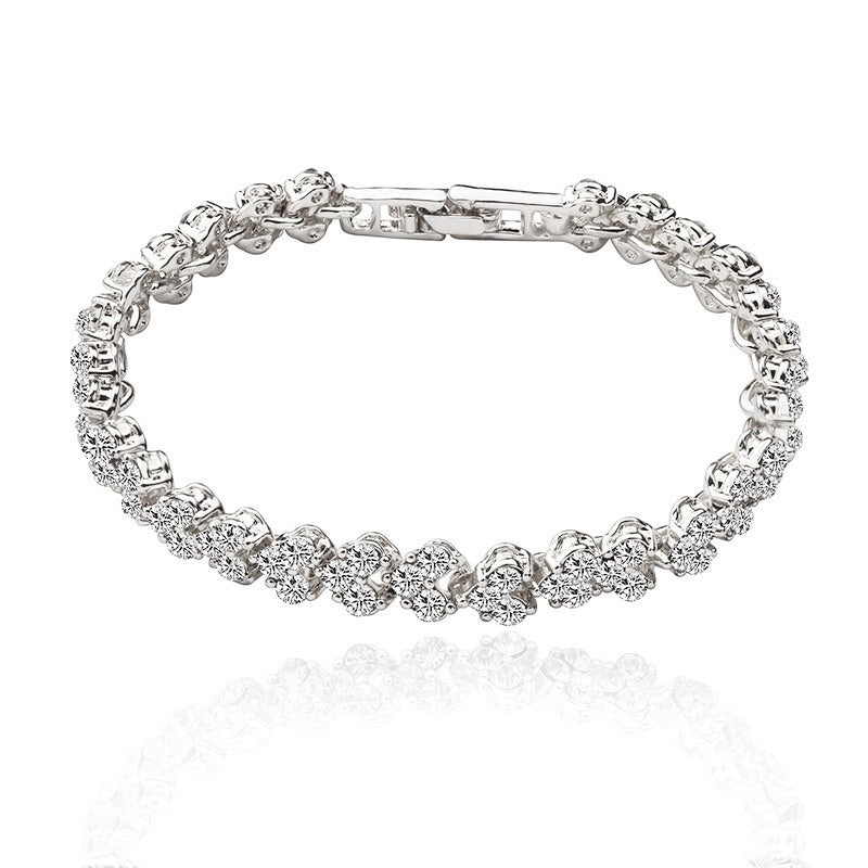 Heart Shaped Roman Crystal Silver Plated Bracelet – Luxury Diamond Fashion Jewelry Gift