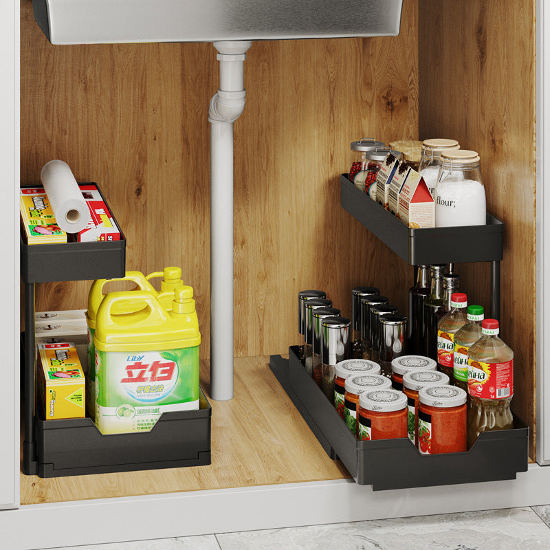 L-Shaped Kitchen Sink Storage Rack – Pull-Out Cabinet Organizer with Detachable Drawer Basket