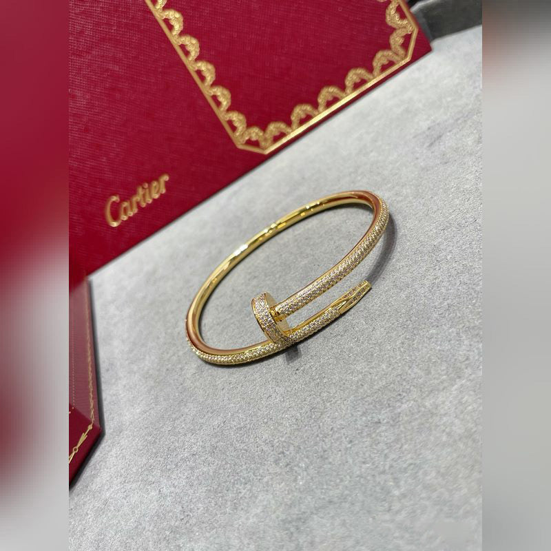 V-Gold Diamond Pavé Screw Cuff – Titanium Steel Couples Bracelet with Open-Close Clasp