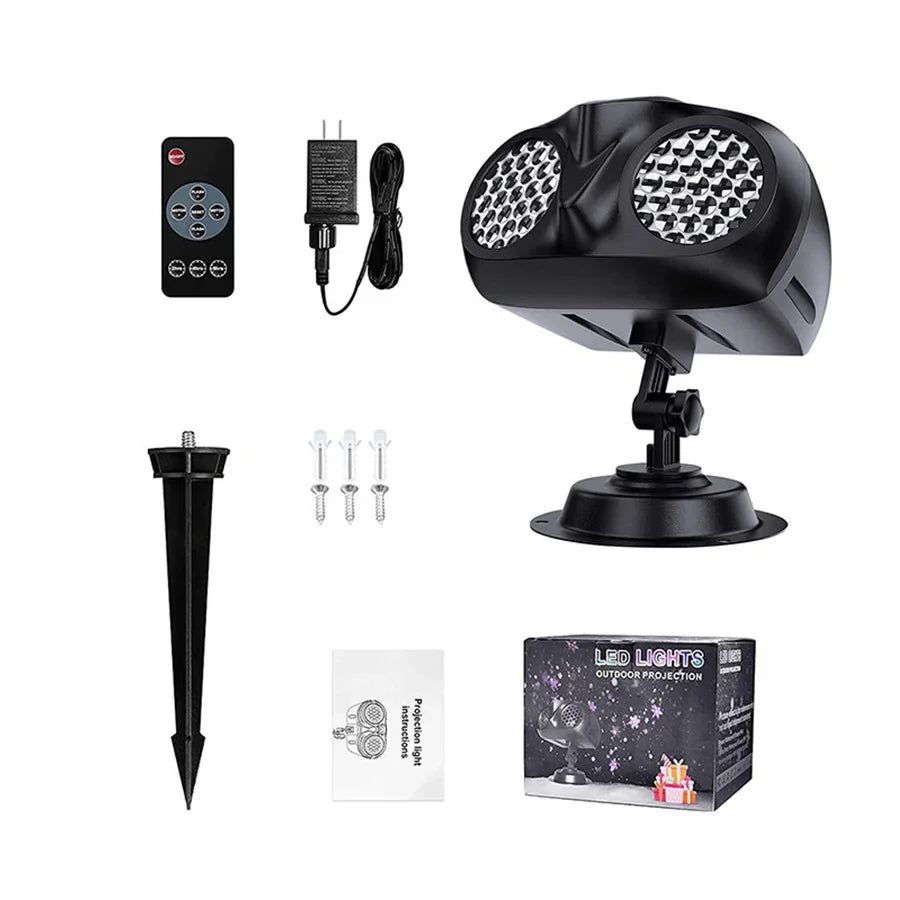 Double-Head Christmas Snowfall Projector Light – Rotating Snowflake Projector Lamp for Outdoor Holiday Party Decoration