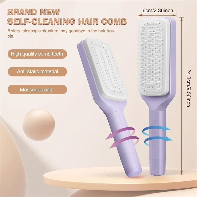 Automatic Self Cleaning Rotating Hairbrush – Anti Static Scalp Massage Comb for Smooth Hair