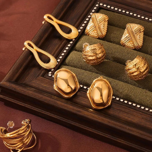 18K Gold-Plated Titanium Steel Geometric Shape Earrings – Modern Luxury Jewelry for Women