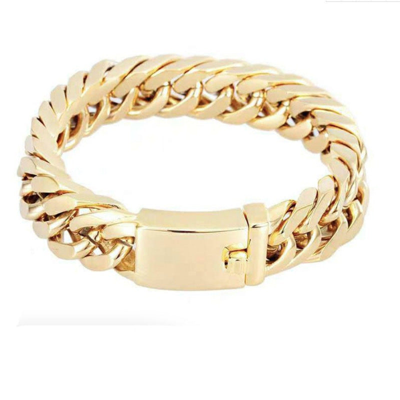 Fashionable 18K Gold Plated Men’s Electroplated Alloy Double Buckle Bracelet – Luxury Jewelry