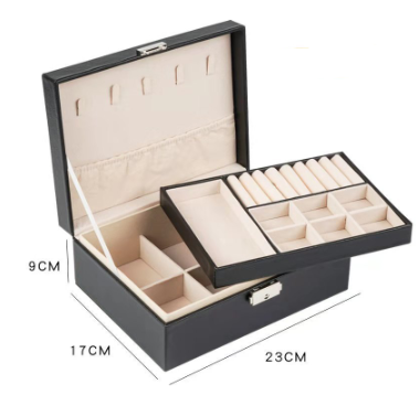 Luxury Double Layer Leather Jewelry Box with Lock – High Capacity Storage for Rings, Necklaces & Earrings