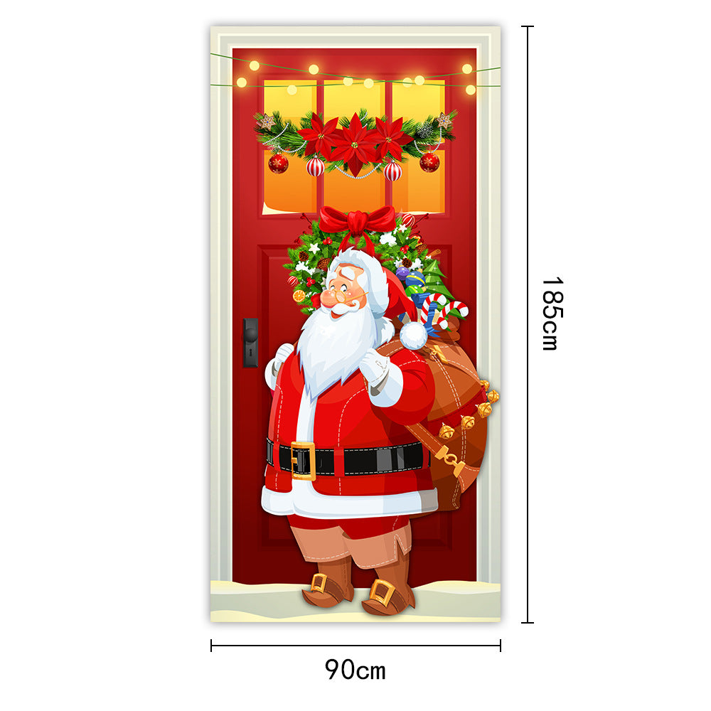 Christmas Door Curtains & Flags – Santa Claus & Puppies Hanging Cloth Background Decoration