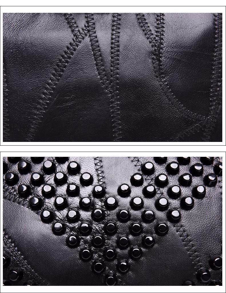 Fashion Genuine Leather Women Bag – High-Quality Rivet Shoulder Messenger & Crossbody Purse