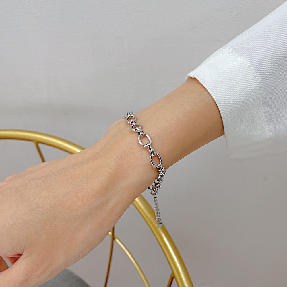 Stainless Steel Titanium Steel Bracelet – European & American Fashion Plain Chain Jewelry for Women