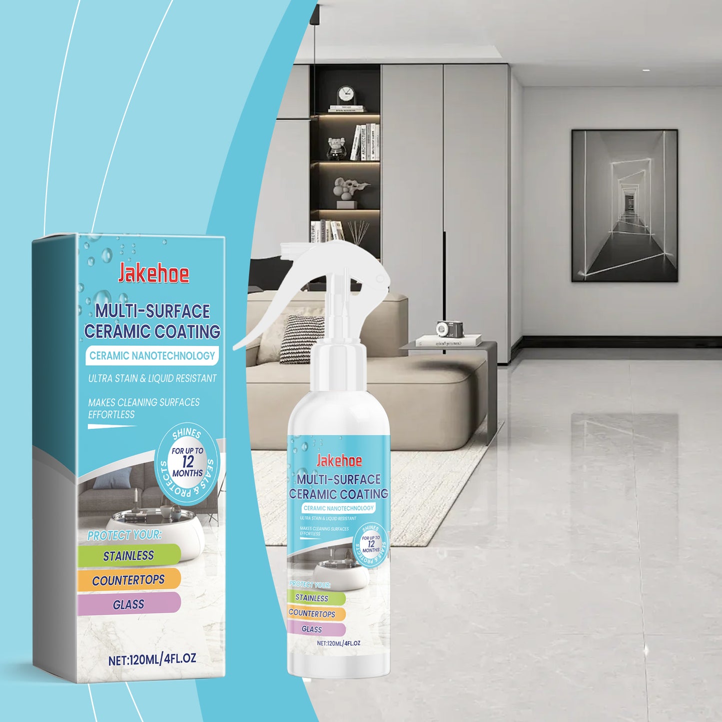 Home Ceramic Coating Spray – Tile Cleaner & Polishing Refurbishing Spray for Interior Surfaces