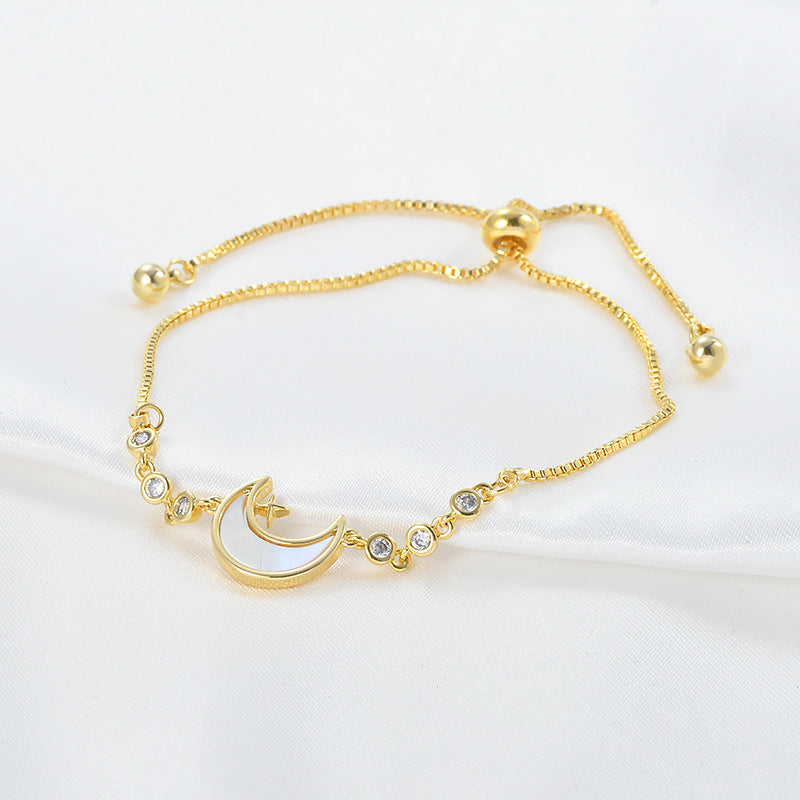 Real Gold Electroplating Shell Moon Bracelet – Adjustable Luxury Jewelry for Women