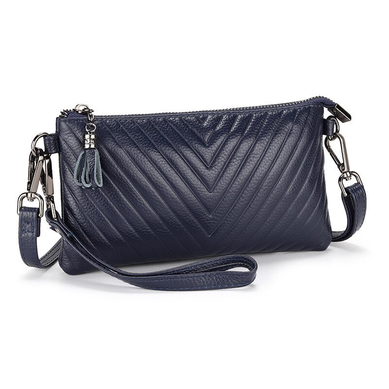 New Genuine Leather Women’s Shoulder Bag – Luxury Crossbody Messenger Handbag with Slim Zipper Purse