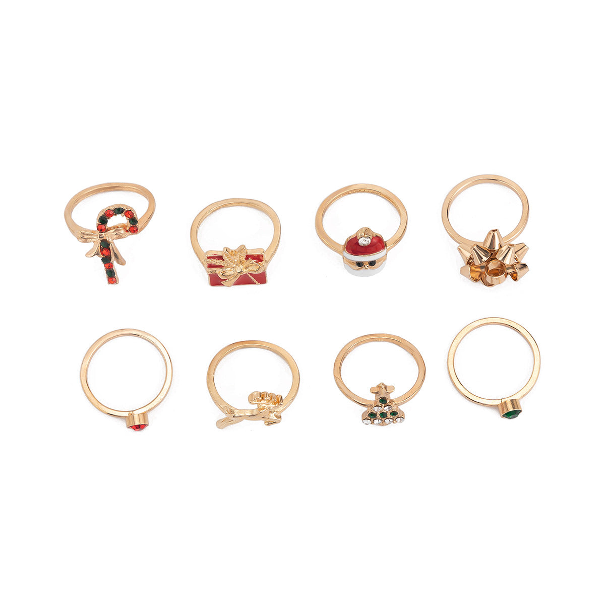Christmas Candy Deer Ring Set – Creative Holiday Santa Claus Alloy + Drip Oil Rings for Women