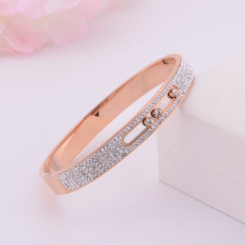 Titanium Steel Rose Gold Diamond Bracelet – Handmade Women’s Luxury Fashion Jewelry