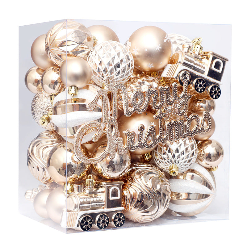 65-Piece Champagne White Christmas Ball Set – Painted Ornaments & Tree Decorations