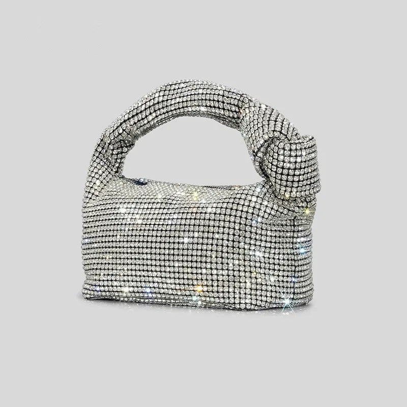 Luxury Handle Rhinestones Knot Evening Bags – Silver Crystal Top Handle Handbag for Womensigner Handbag Tote