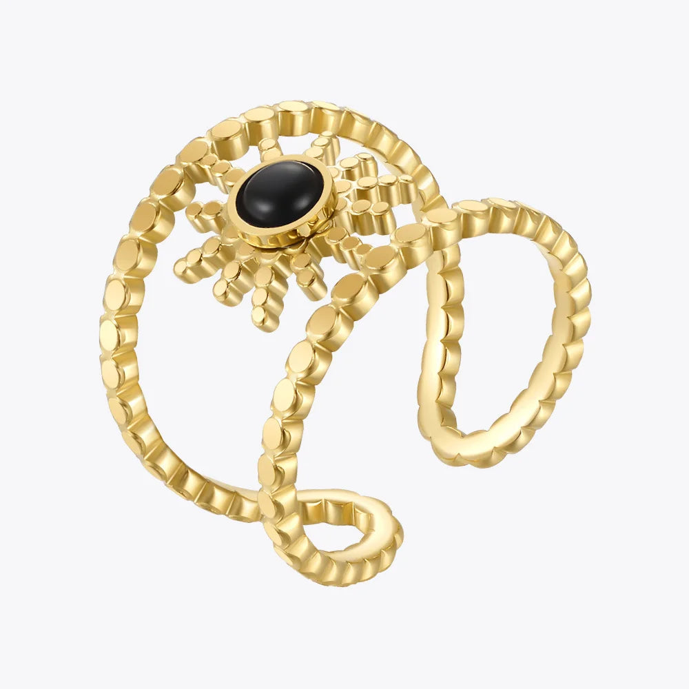 Bohemian Sun Rings for Women – 18K Gold Plated Stainless Steel Gold Color Fashion Jewelry Stone Party Ring