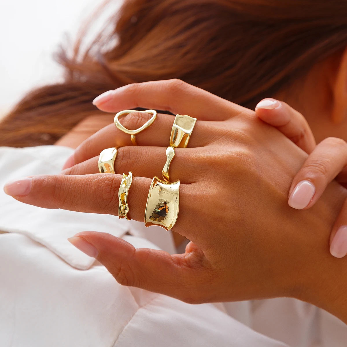 Ingemark 6Pcs Punk Irregular Hollow Folded Metal Cuff Rings – Vintage Geometric Adjustable Open Finger Rings for Women