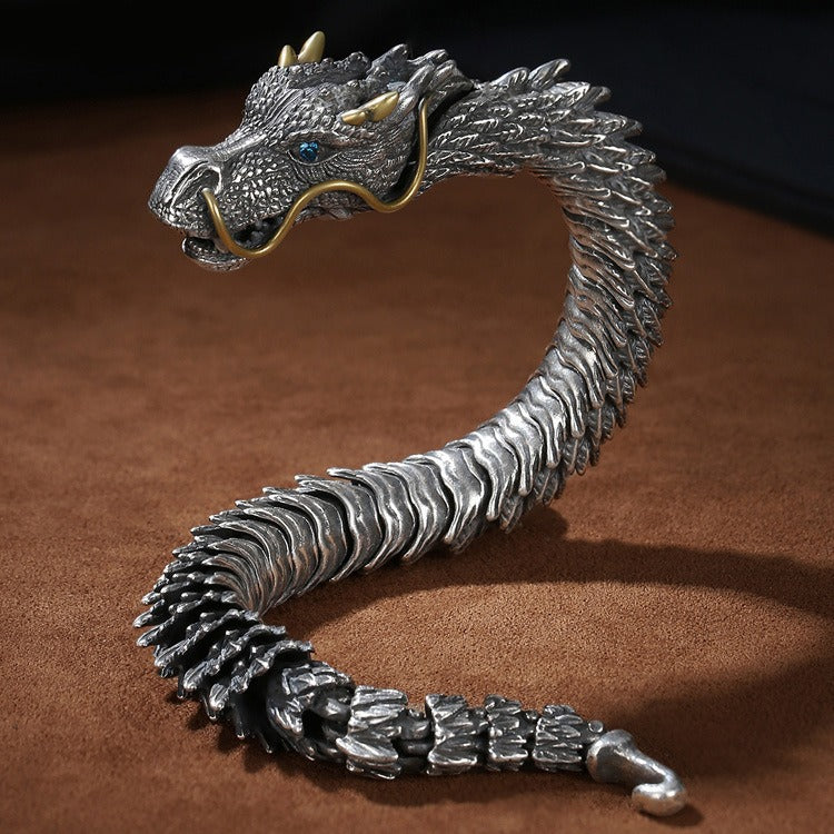 Silver Plated Dragon Bracelet – Retro Men’s Keel Style High-End Trendy Jewelry