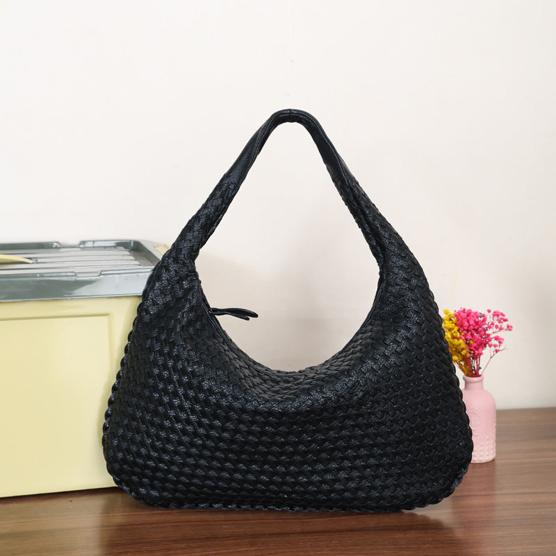 Women’s Large Leather Hobo Bag – Handmade Woven Patchwork Shoulder Bag with Big Capacity