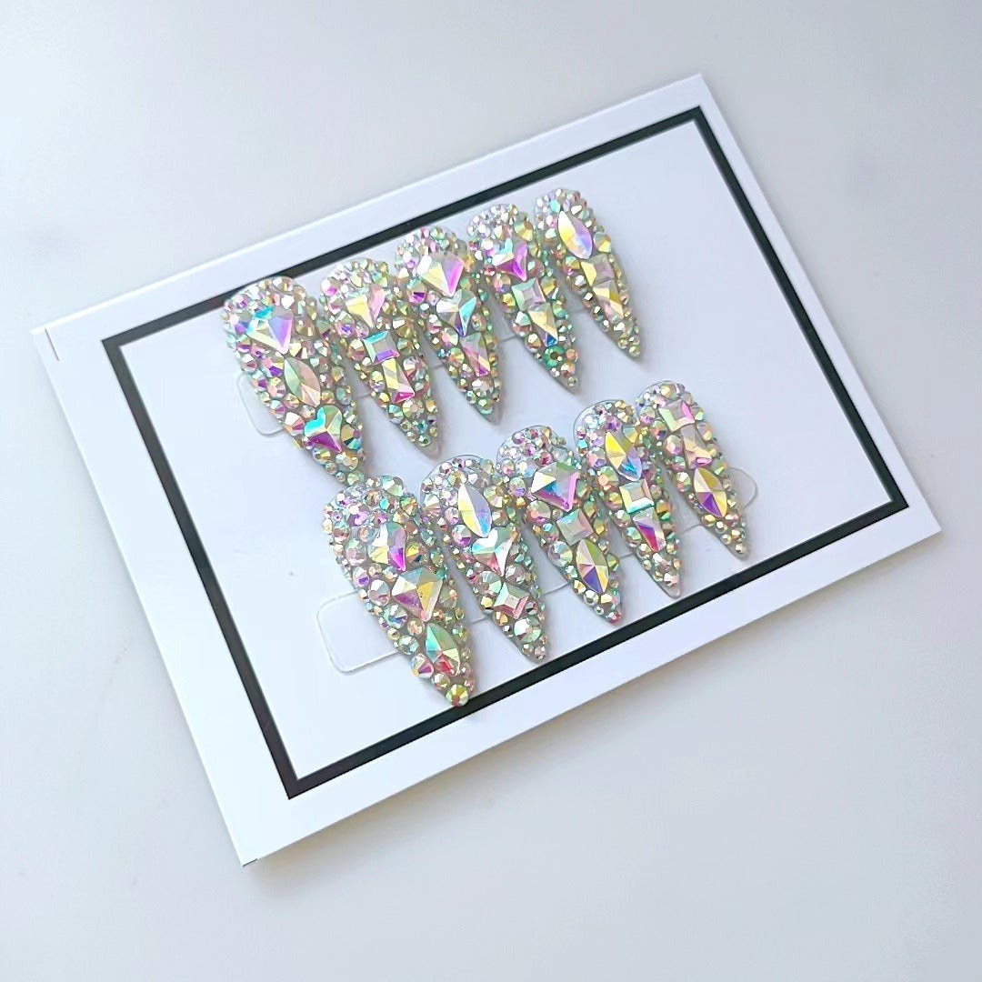 Laser AB Diamond 3D Handmade Nail – Long Water Drop European & American Trendy Style