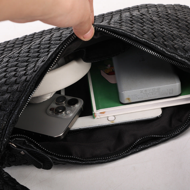 Women’s Large Leather Hobo Bag – Handmade Woven Patchwork Shoulder Bag with Big Capacity