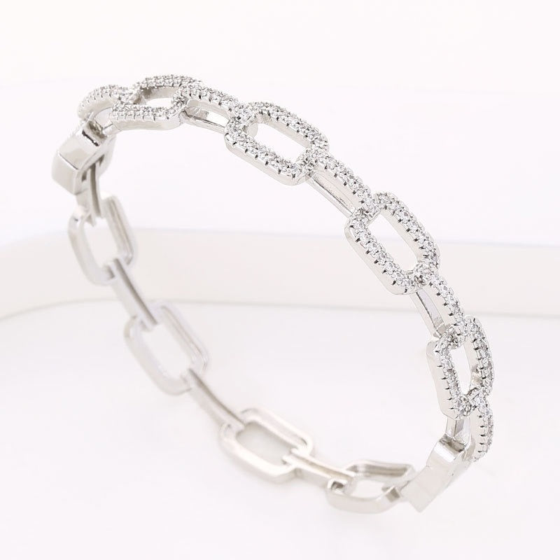 Copper Plated Platinum Zircon Chain Bracelet – Luxury Sparkling Fashion Jewelry Gift