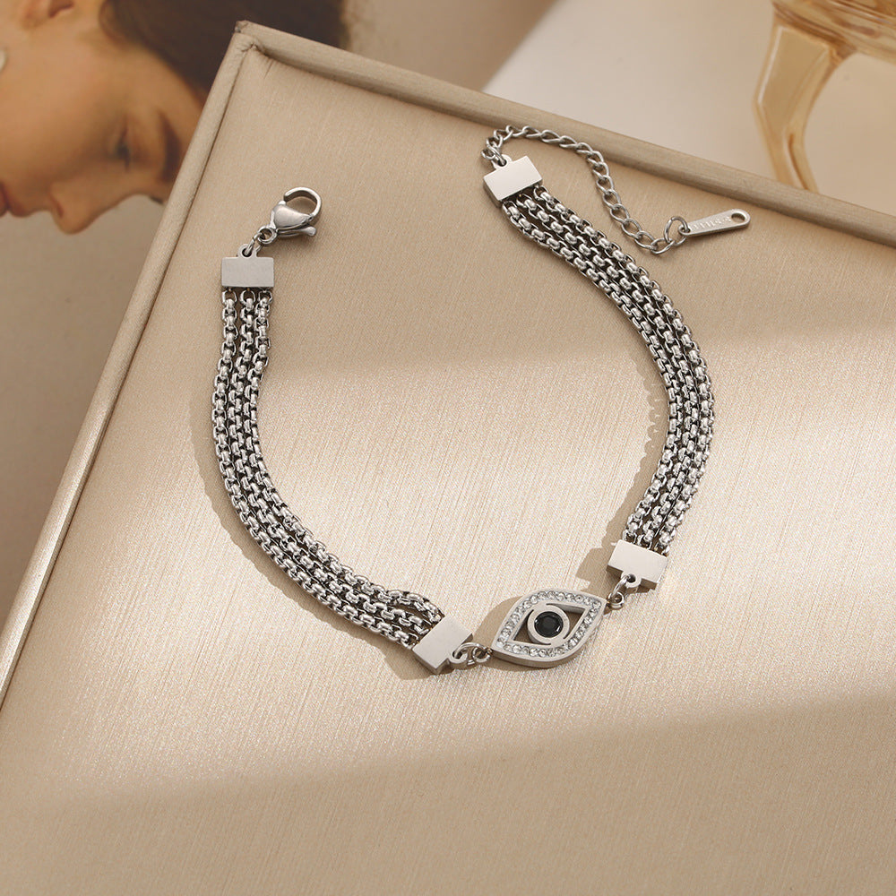 Evil Eye Stainless Steel Bracelet – Trendy Fashion Ethnic Style Inlaid Shell Jewelry for Women