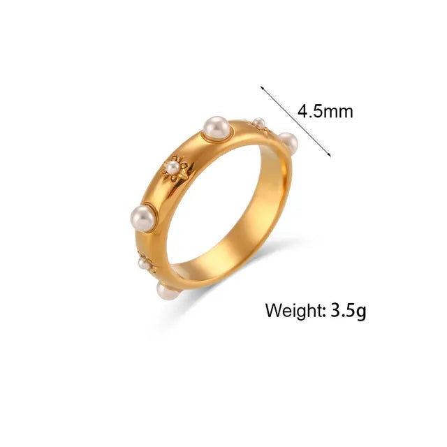 18K Gold Plated Green Zircon Pearl Rings for Women – Waterproof, Hypoallergenic, Dainty Jewelry
