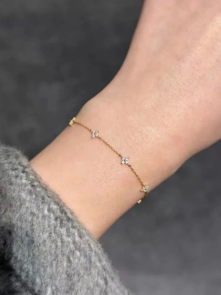 925 Sterling Silver Zircon Bracelet – Five Small Flower Gold & Silver Party Wedding Jewelry