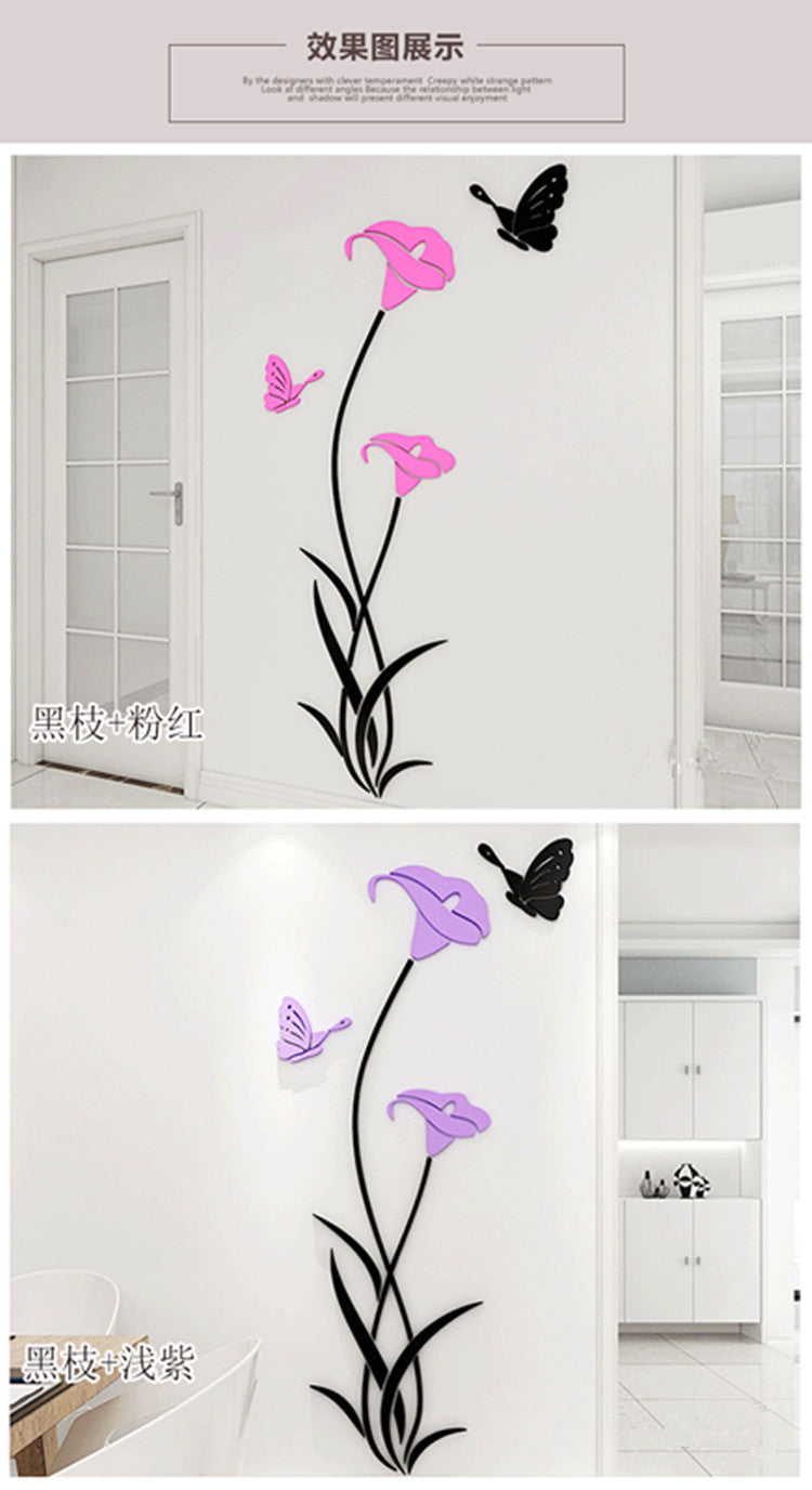 Lily Crystal Acrylic 3D Wall Stickers – Elegant Living Room, Bedroom & TV Background Wall Decor